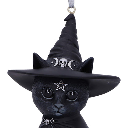 Nemesis Now Cult Cuties Purrah Hanging Ornament 11.5cm, Resin, Black, Scarily Adorable Bewitching Cat Hanging Ornament, Witch Cat, Cast in The Finest Resin, Expertly Hand-Painted