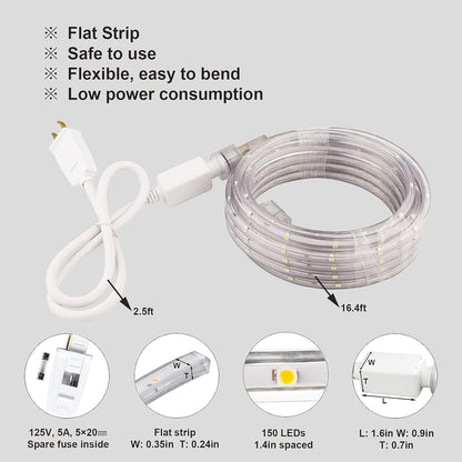 Areful 16.4ft Daylight Rope Lights, Flexible Waterproof LED Strip Light, Nature White, Indoor Outdoor Decorative
