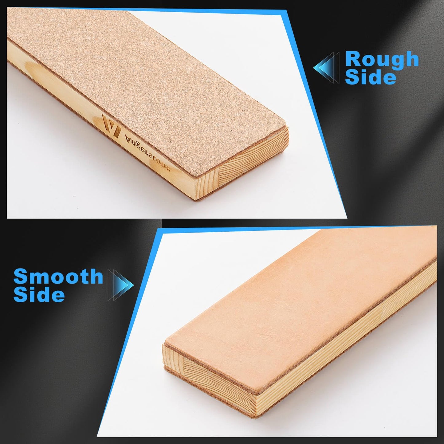 Angerstone Oversize Double Sided Leather Strop Kit(3" Knife Stropping Leather）with Ergonomic Handle - Knife Strop for Sharpening Knives, Wood Carving Chisels, Buffing Compound Included