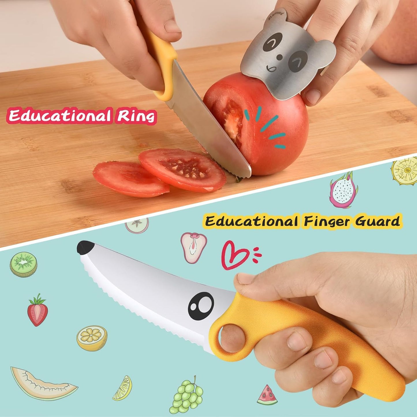 Kids Chef Knife Set for Real Cooking with Safe Finger Guard, Stainless Steel Blade, Kid-Friendly