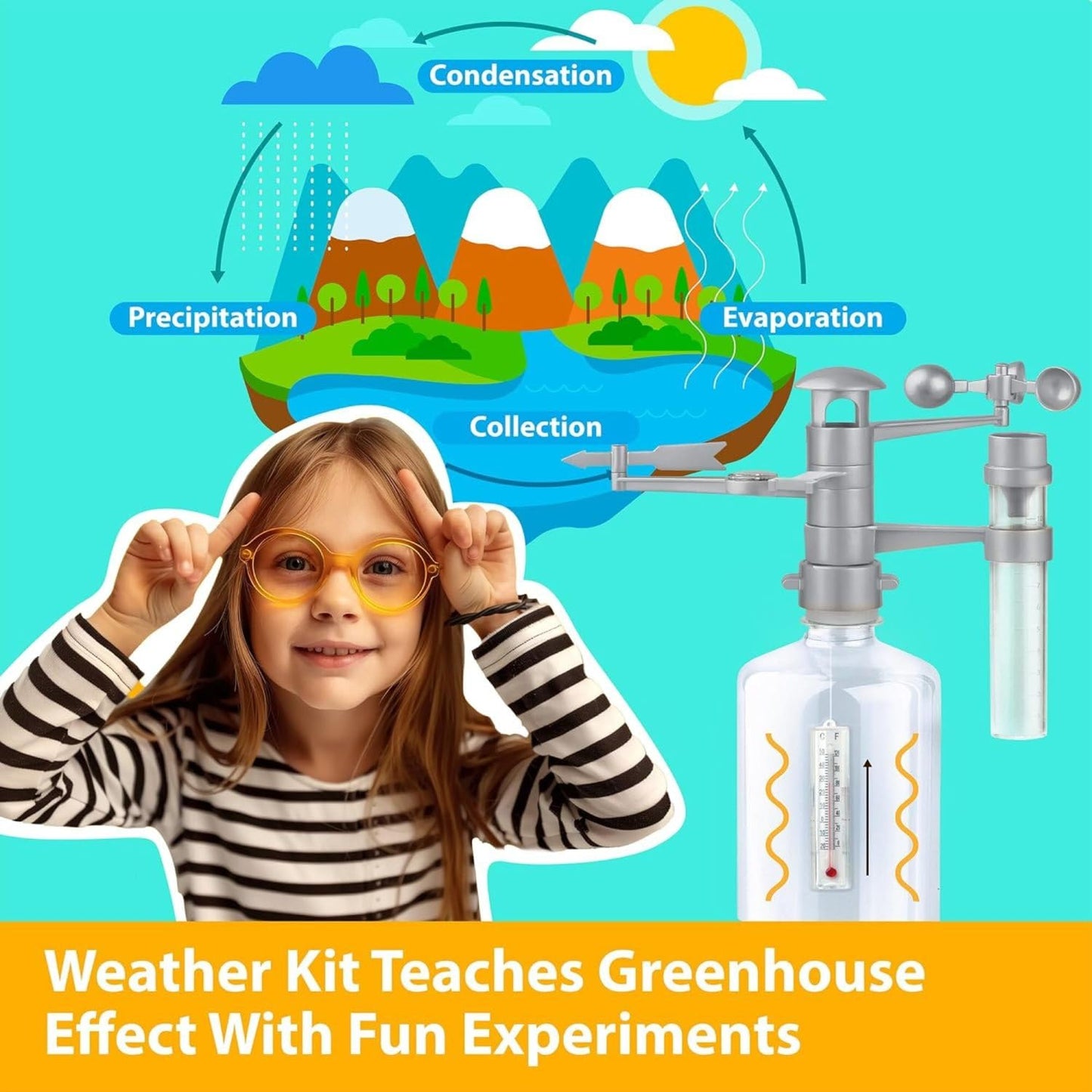 4M: Green Science - Weather Station - DIY Mini Observatory Kit, Observe & Record Wind-Rain-Temperature, Create A Terrarium in A Bottle, STEAM, Kids 5+