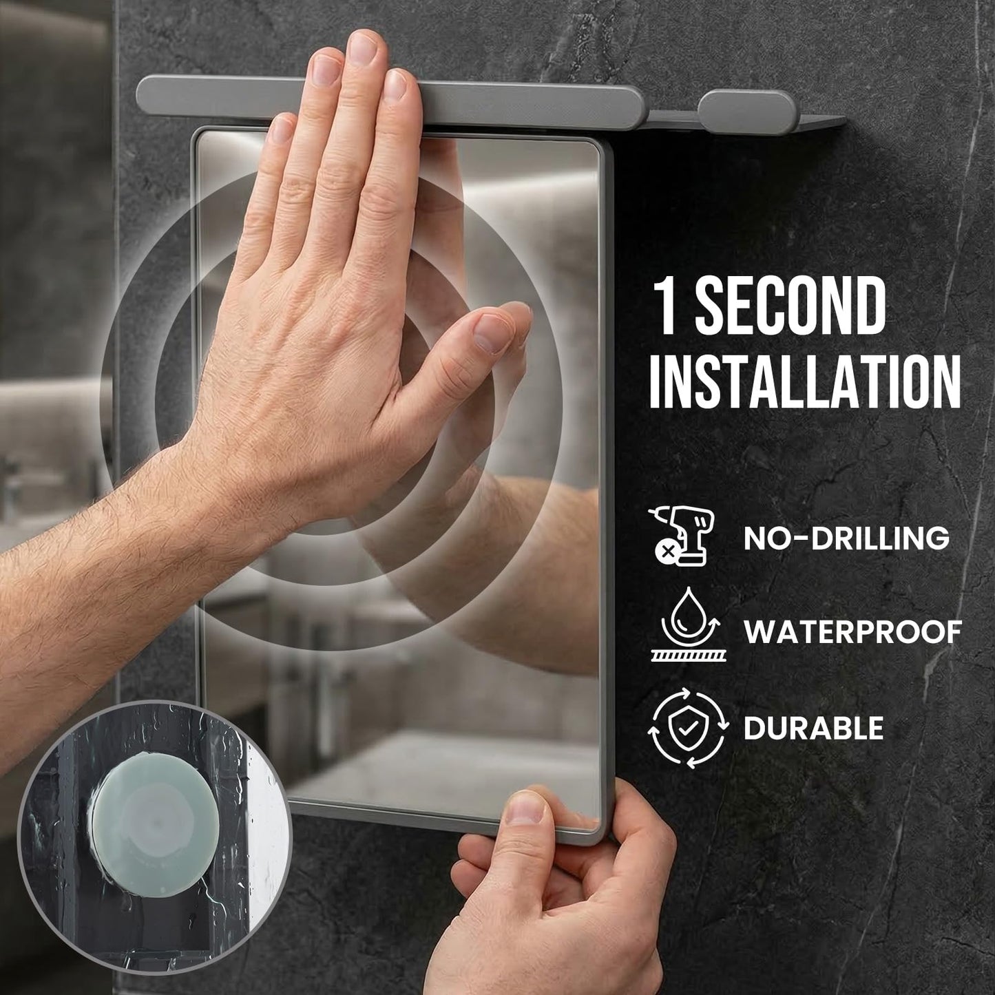TAILI Shower Mirror Fogless for Shaving with Razor Holder, Anti-Fog with Powerful Suction Wall Mounted for Bathroom, Makeup Shave Mirror for Men & Women, Shatterproof & Removable, Grey
