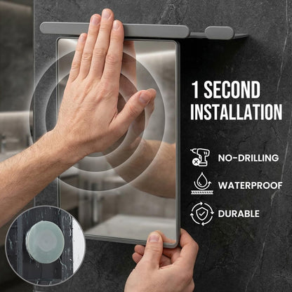 TAILI Shower Mirror Fogless for Shaving with Razor Holder, Anti-Fog with Powerful Suction Wall Mounted for Bathroom, Makeup Shave Mirror for Men & Women, Shatterproof & Removable, Grey