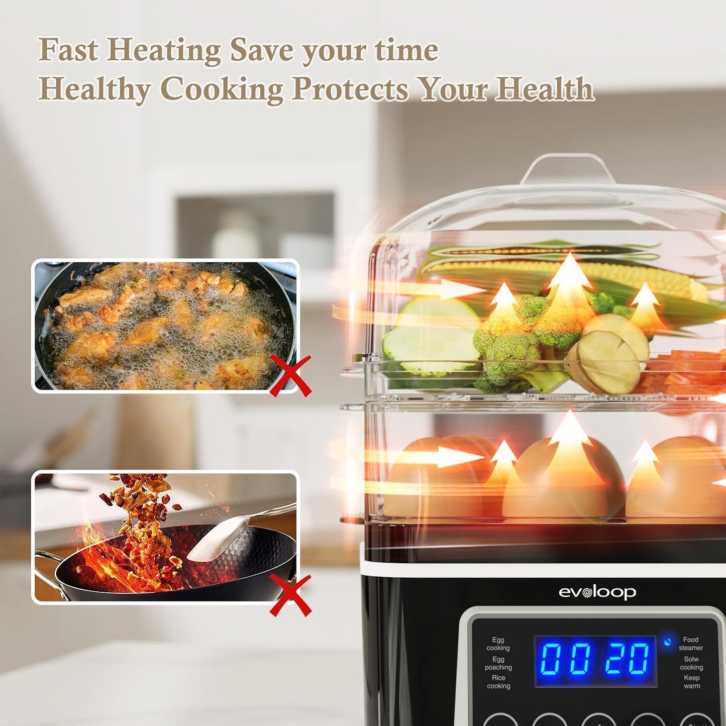 Skiennix 4 QT Electric Food Steamer - 2 Tiers, BPA-Free Stackable Baskets, Auto Shut-Off | Ideal for Veggies, Seafood, Rice