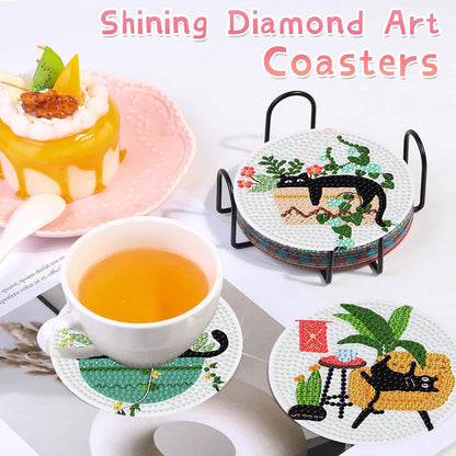 8 PCS Diamond Art Coasters Kits Black Cat Diamond Painting Coaster Kits Diamond Coasters with Holder Cork Pads Gem Art Dots Paintings Crafts Supplies for Adults Beginners