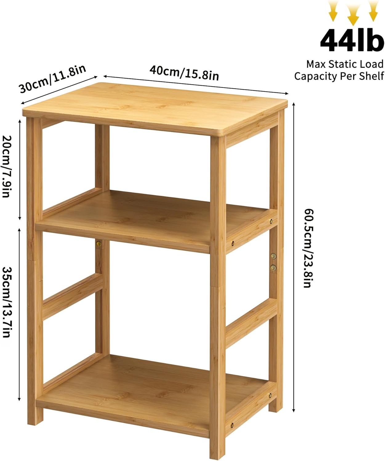 VASMIA 3-Tier End Table, Side Table with Storage Shelf, Bamboo Nightstand Bedside Table for Small Spaces, Bedroom