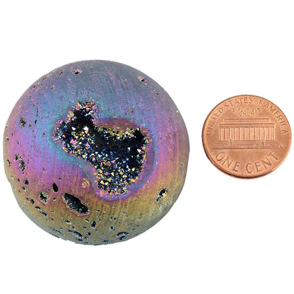 SUNYIK Rainbow Titanium Coated Druzy Geode Sphere Ball,Crystal Quartz Agate Ball,Healing Sculpture Figurine for Easter Day