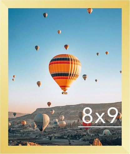 JCJMY 8x9 Gold Picture Frame - Versatile Wall Hanging or Tabletop Display with Shatter-Resistant Plexiglass