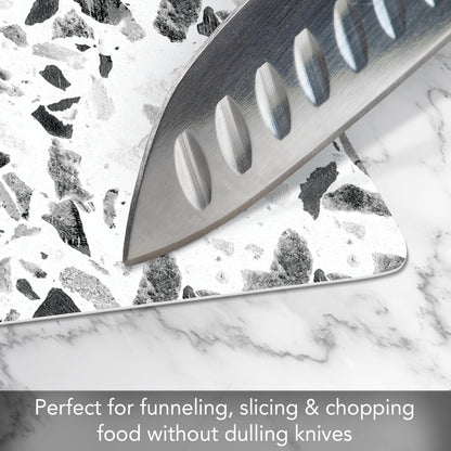 Cut N' Funnel Terrazzo Designer Flexible Plastic Cutting Board Mat, 15" x 11.5", Made in the USA, Easy to Clean