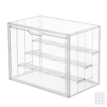 Clear Acrylic Display Case Upgrade 4 Tier Figure Display Cases with 3 Movable Dividers, Stackable Display Box Showcase with Magnetic Door for Collectibles (Large-1pack)
