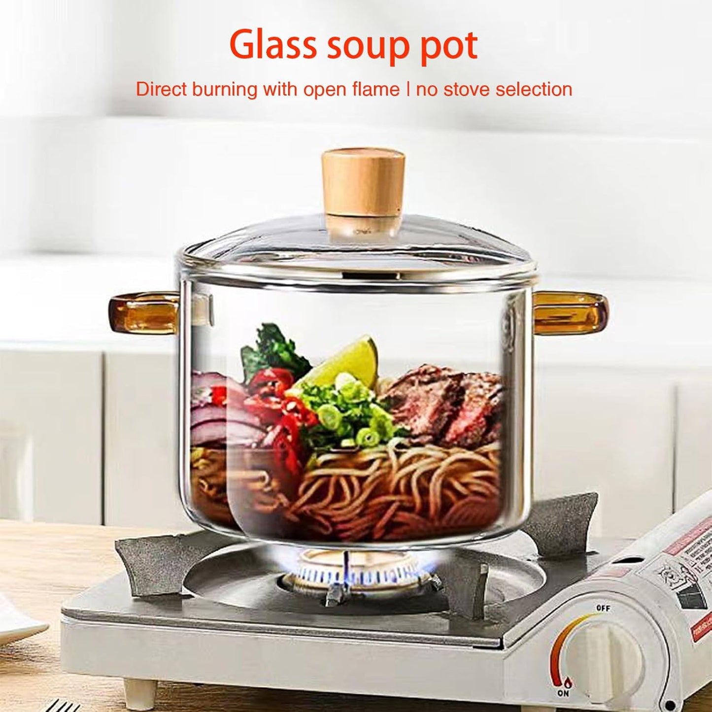 Clear Cooking Pots 1.5L (50oz), High Borosilicate Cooking Pot with Lid for Noodle, Soup, Milk
