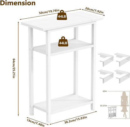 25.2" HET005WT1 Heybly Small Narrow Side Table for Small Space, Thin Bedside Table, Slim Sofa Table, Skinny End Table