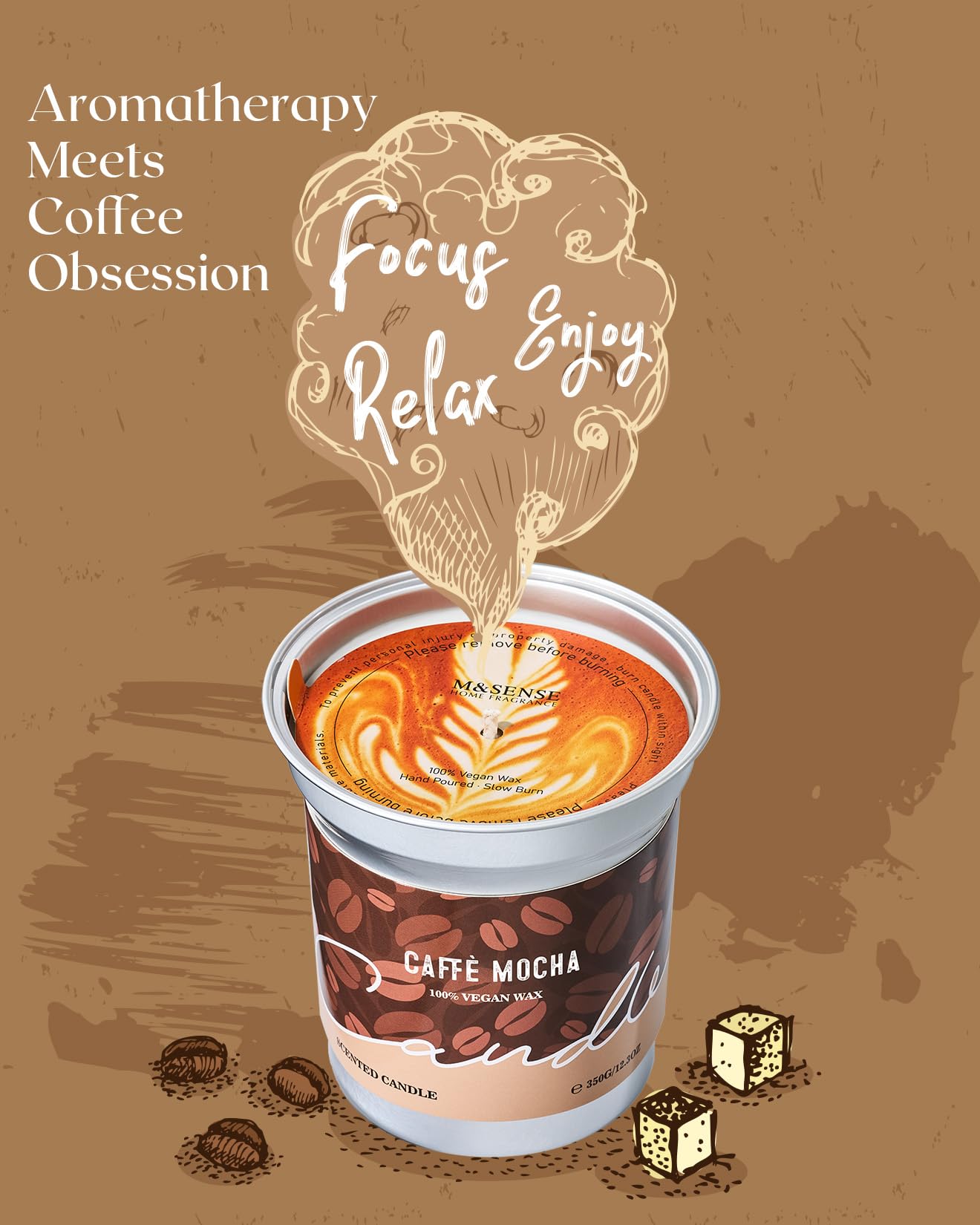 M&SENSE Iced Coffee Candle Summer Sea Salt Scented, 16.2oz