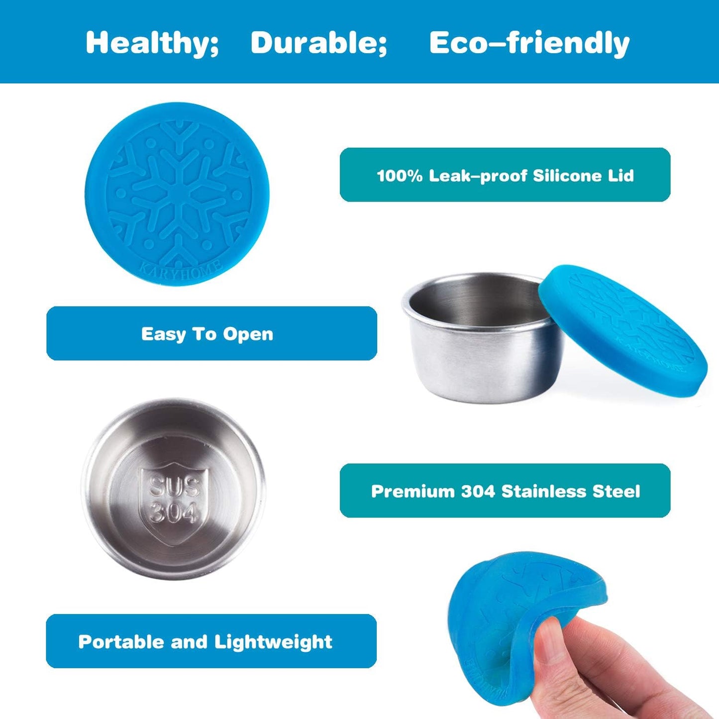 LALASTAR Stainless Steel Condiment Containers with Lids, Leakproof Reusable Lunch Bento Box Sauce Container (4x1.6oz,