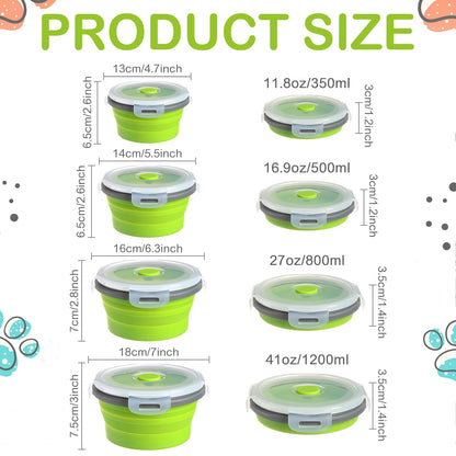 Suclain 4 Pcs Camping Bowl with Lid Collapsible Silicone Lunch Box Salad Bowl Expandable Food Storage Container Folding Travel Container for Hiking Camping(Red, Pink, Blue, Green,12 oz)