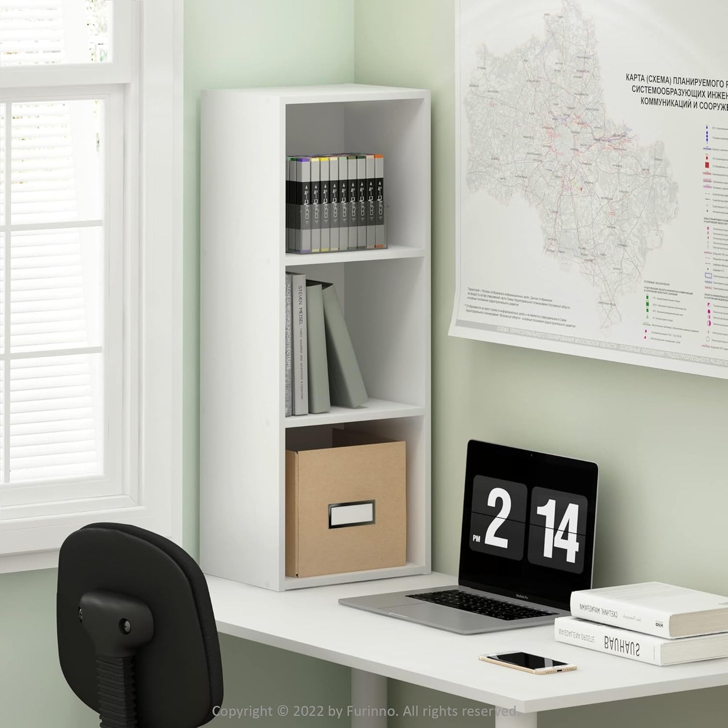Furinno Pasir Open Shelf Bookcase, 3-Tier, No Tool Assembly, White