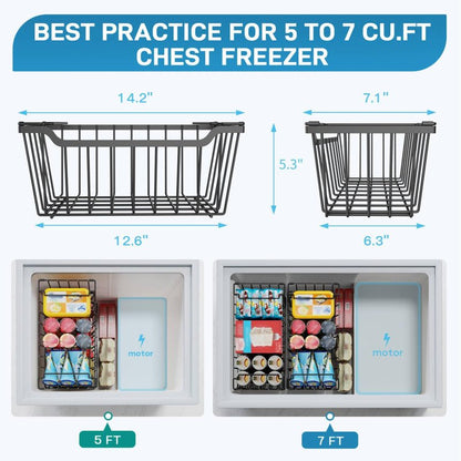 SUNALLY Freezer Organizer Bins, 4 Pack Stackable Chest Freezer Organizer for 5-7 Cu.FT Deep Freezer Sort Frozen Meats and Food, Freezer Storage Baskets with Handles Easy Reach from Bottom, Black