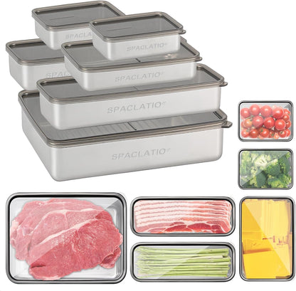 spaclatio 6 Pack 304 4 Sets Bacon Cheese Container for Refrigerator, Stainless Steel Airtight Deli Meat Storage