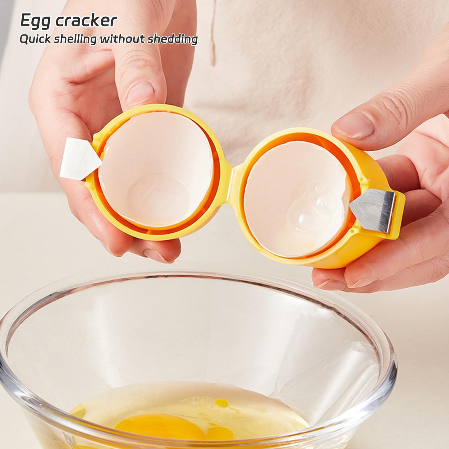 Odetina Egg Cracker Tool, Handheld Stainless Steel Egg Shell Opener for Raw & Hard Boiled Eggs, Easy Egg Cracking Tool, No Mess Kitchen Gadget for Breakfast, Baking, Camping (Orange+Yellow)