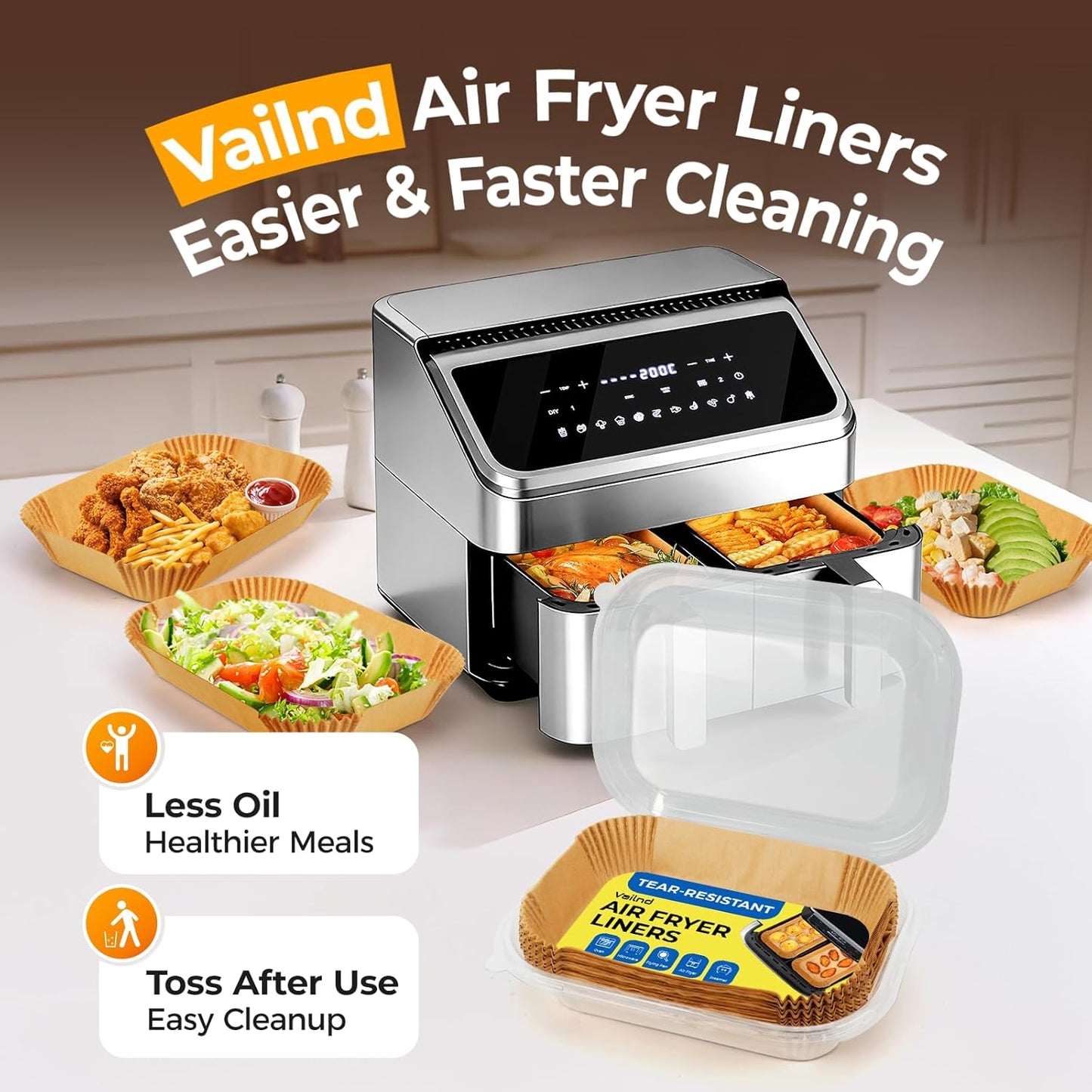 Vailnd Air Fryer Liners - Disposable Parchment Paper Sheets, 250 Pcs, 8x5.5 Inch for Ninja & Chefman