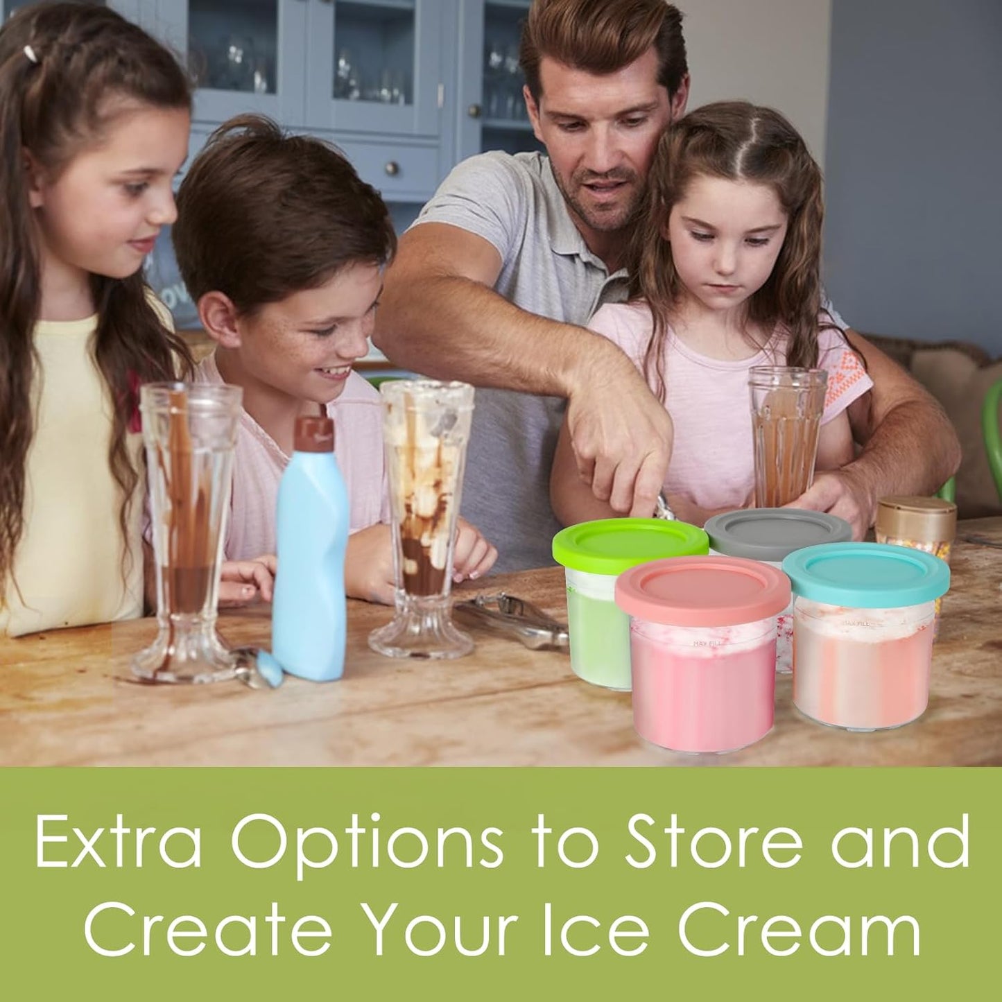 4 Pack NC299AMZ NC300s Ice Cream Pint Containers, Replacement for Ninja Creami Pints and Lids, Compatible with & Series