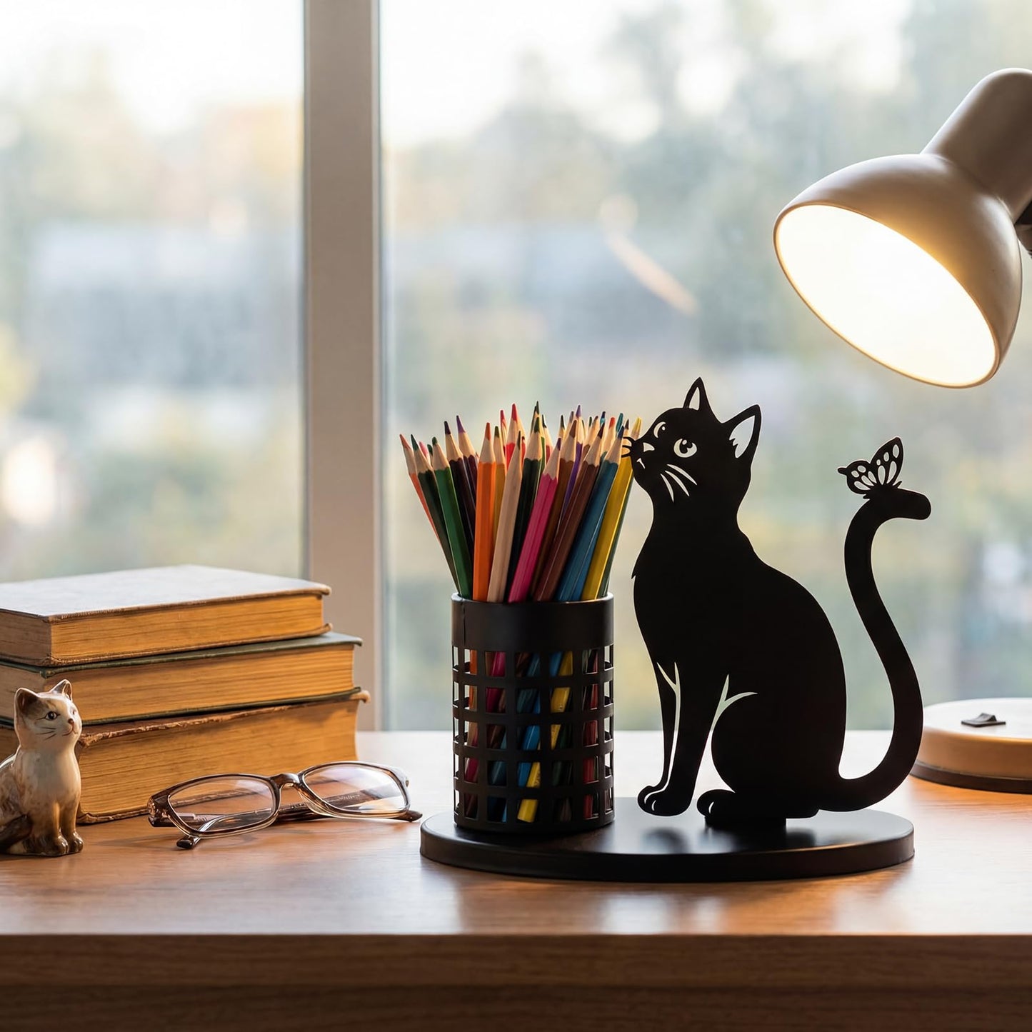 Tandefio Cat Pen Holder for Desk Cute Black Pencil Holder Metal Desk Accessories Organizer Makeup Brush Pen Cups for Back to School Stationery Office Home Decor Table Centerpiece Lover Gifts Women