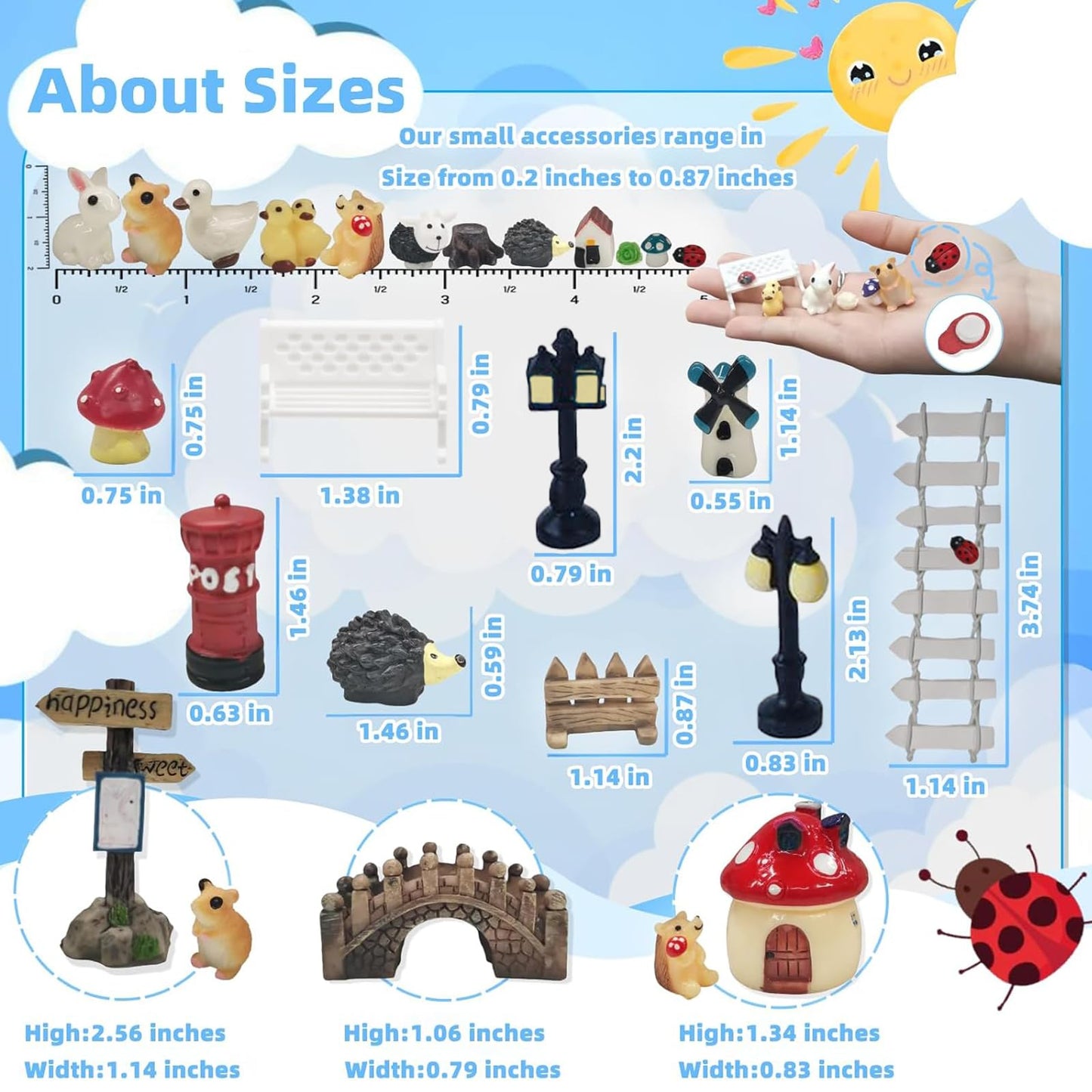 Zealor 100 PCS Mini Fairy Garden Accessories Kit Outdoor Mushroom Tiny Animal Miniatures Garden Figurines Landscape Ornaments for Bonsai Terrarium House Plant Party Decoration Supplies
