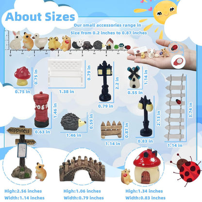 Zealor 100 PCS Mini Fairy Garden Accessories Kit Outdoor Mushroom Tiny Animal Miniatures Garden Figurines Landscape Ornaments for Bonsai Terrarium House Plant Party Decoration Supplies