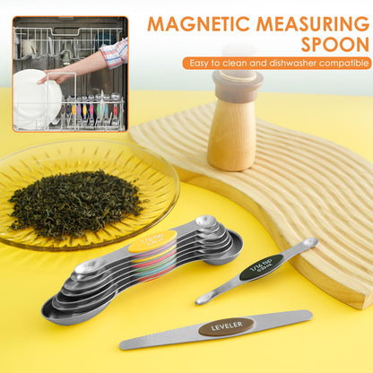 Magnetic Measuring Spoons Stainless Steel Double Sided Teaspoon Easy to Clean Measuring Spoons Nesting Teaspoons Solid Nesting Tablespoon Teaspoon for Liquid Ingredients (Colorful Set of 2)