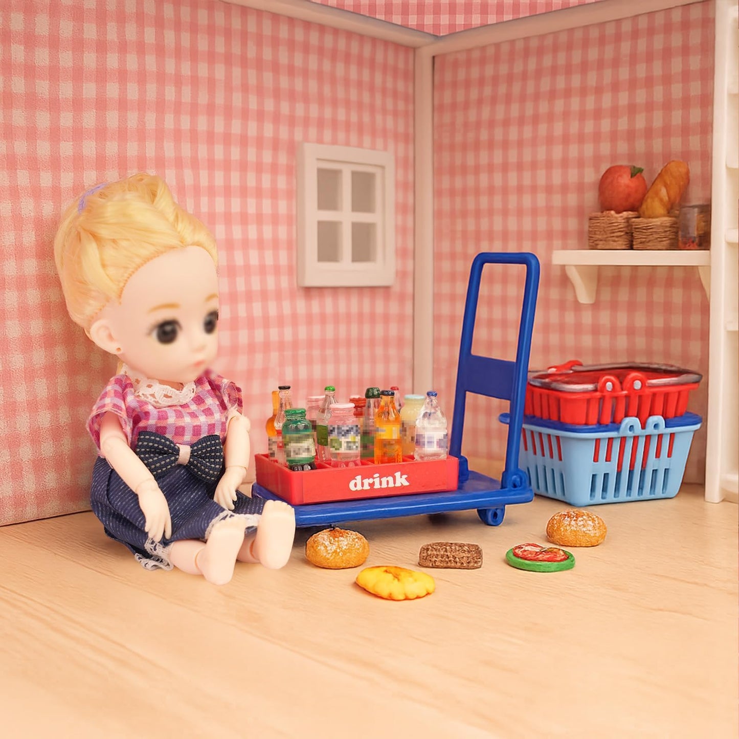 100 Pcs Miniature Food Set & Drink Bottles Realistic Resin Dollhouse Accessories 1:12 Scale Mini Food Kit for Kids Play, Collectors, Miniature Scene Kitchen Game Party Cake Bread Dessert