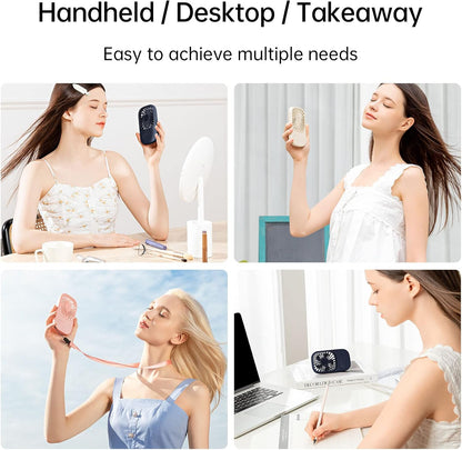 JISULIFE Handheld Mini Lash Fan with Bracket, Portable USB Rechargeable Makeup/Eyelash Fan with 3 Speeds for Women, Blue