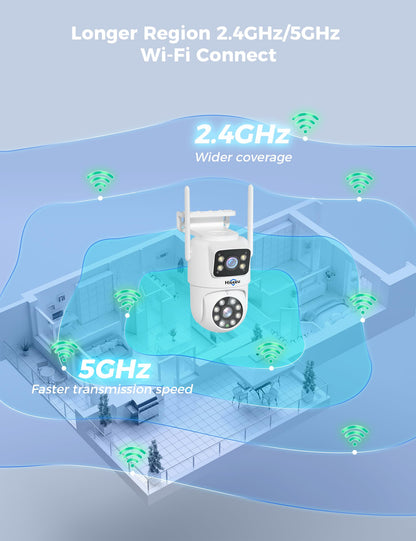 Hiseeu Wireless Security Cameras Outdoor, 5G & 2.4G WiFi Pro, Wireless Home Security Camera System, Dual Lens, 360° Pan & Tilt, Auto Tracking, Color Night Vision, 1TB HDD No Subscription, Need Plug In