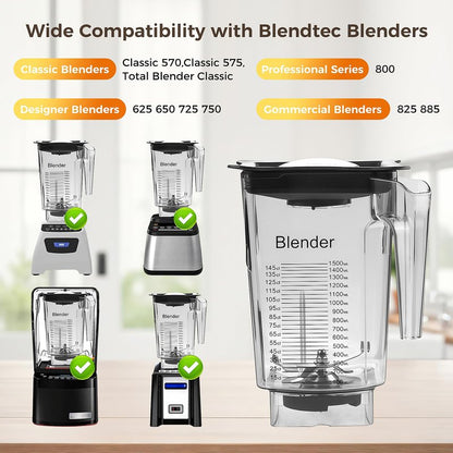 90 oz Replacement Jar Compatible with Blendtec Blender, Wide Compatible with Classic/Designer/Professional/Commercial Series Container Pitcher Cup, Includes Blade and Lid