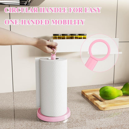 Countertop, Pink Paper Towel Holder Pink Kitchen Accessories Decor, One-Handed Tear, Stainless Steel, Weighted Base