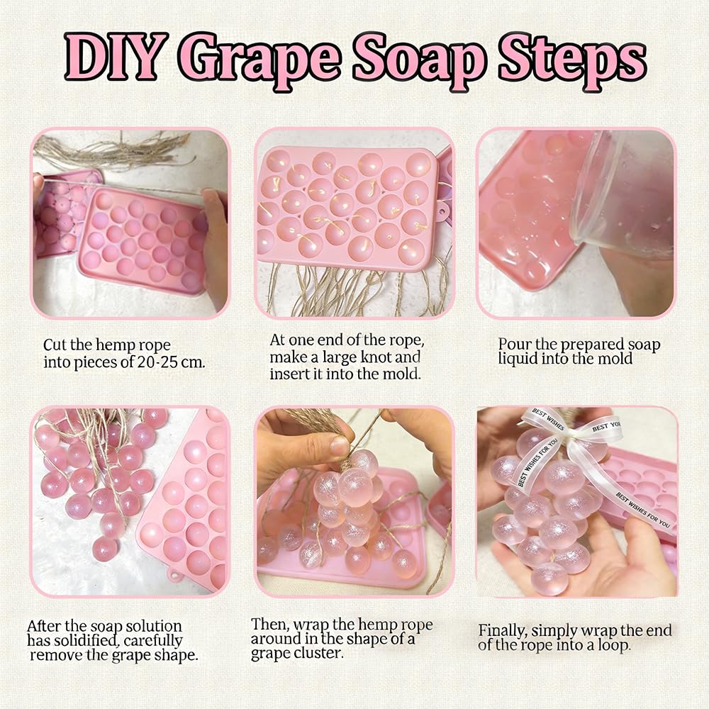 YUUUPIM Grape Silicone Soap Mold Kit - DIY Handmade Soap Making Set, Easy to Clean & Reusable Molds with Hemp Rope & Tools for Crafts, Bath Decor, Valentine‘s Gift