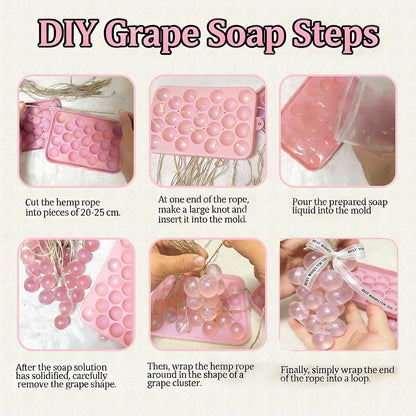 YUUUPIM Grape Silicone Soap Mold Kit - DIY Handmade Soap Making Set, Easy to Clean & Reusable Molds with Hemp Rope & Tools for Crafts, Bath Decor, Valentine‘s Gift