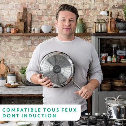 T-Fal Jamie Oliver Cooks Direct, Stainless Steel Non-stick Frying Pan 3 Pcs Set (20/24/28cm) (8/9/11 Inches) with Induction