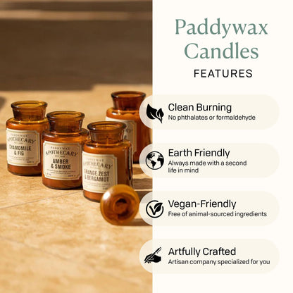 Paddywax Artisan Apothecary Scented Candle with Lid in Reusable Glass Jar, Clean-Burn Soy Candle with Approx. 54 Hour Burn Time, Black Fig & Olive, 8 oz