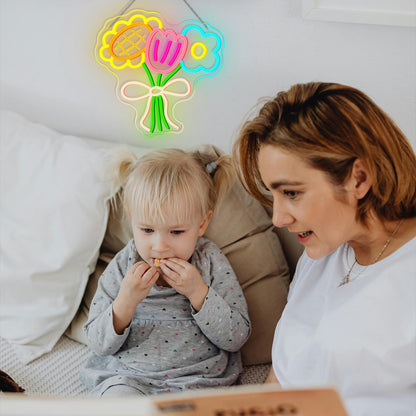 3 Flower Neon Sign Flower Neon LED Lights Cool Warm White Yellow Acrylic Wall Mount LED Boho Decorative Signage USB Powered Summer Retro Light up Sign for Wall Window Bedroom Wedding Birthday Party Decoration for Mother's Day