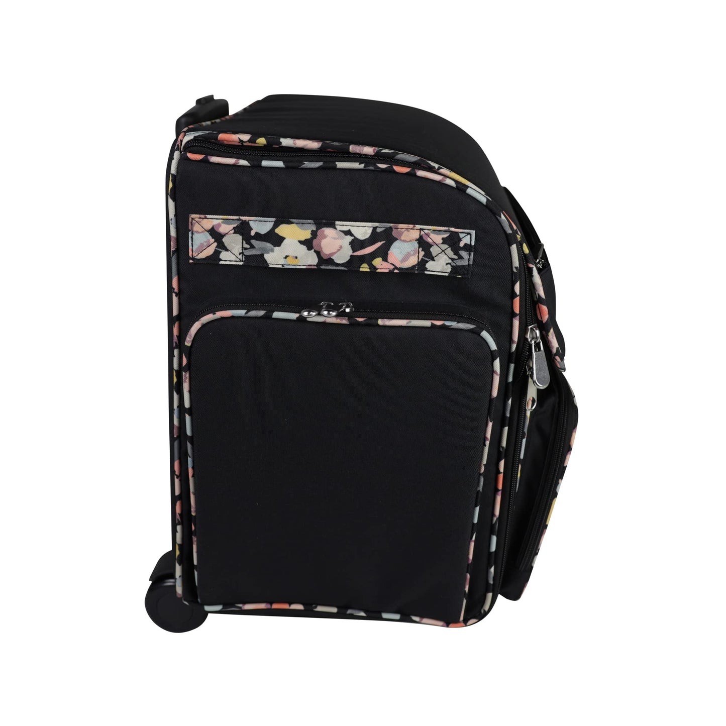 Everything Mary Rolling Craft Bag – Collapsible Black Tote with Floral Trim & Wheels – Scrapbook Organizer for Sewing, Art & Travel – Stylish, Durable, and Easy to Store