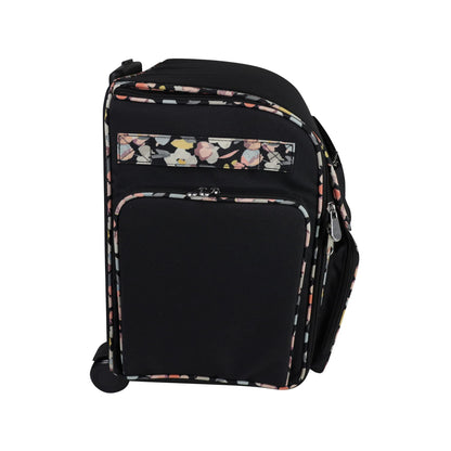 Everything Mary Rolling Craft Bag – Collapsible Black Tote with Floral Trim & Wheels – Scrapbook Organizer for Sewing, Art & Travel – Stylish, Durable, and Easy to Store