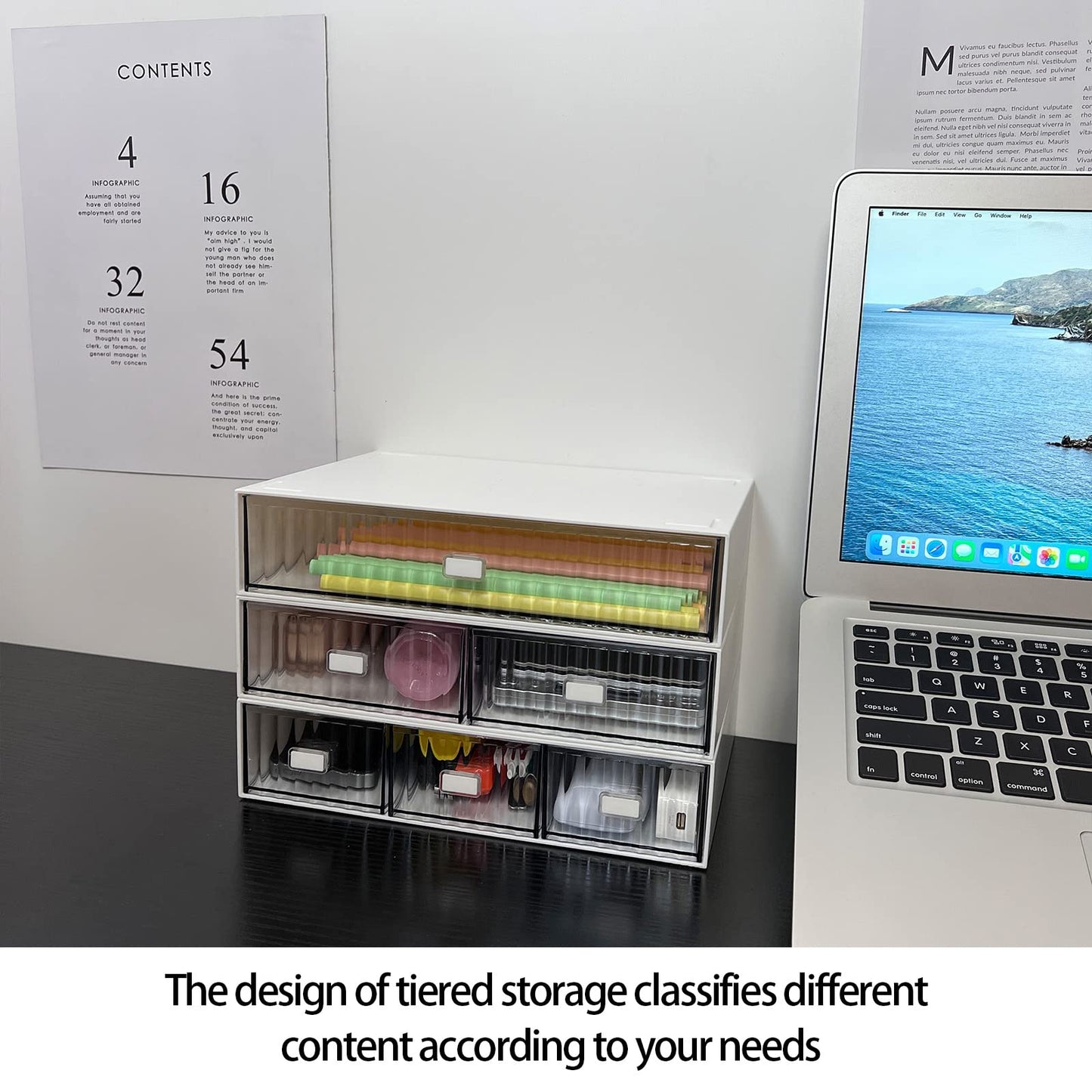 JIAFUJIN Desk Drawer Organizer, Stackable Office Supplies Storage Drawer, Plastic Desk Organizer For Stationery (Blue, 1 Compartment)