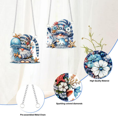 2 Pack Ocean-Themed DIY Diamond Painting Ornaments – Gnome & Jellyfish Design with Irregular Shaped Gems, 5D Acrylic Hanging Kit for Window & Wall Decor, Mosaic Craft Gift Set