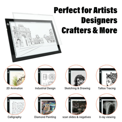 A4 LED Copy Board Tracing Light Box, Adjustable Brightness Artcraft LED Trace Light Pad, USB Power Light Table for Artists, Tattoo Drawing, Animation, Sketching, Stenciling & Diamond Art Painting