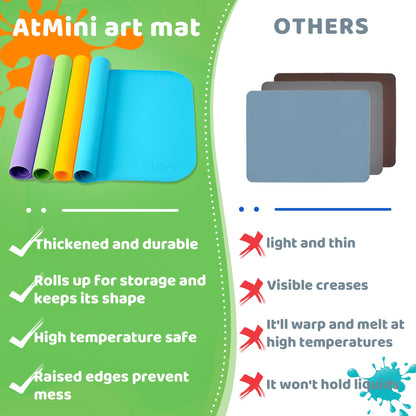 AtMini Silicone Craft Mats for Kids 24"x16"– with Raised Lip & Non-Slip | Reusable Silicone Art Mat for Play Sand, Painting, DIY Crafts | Durable Design (Green)