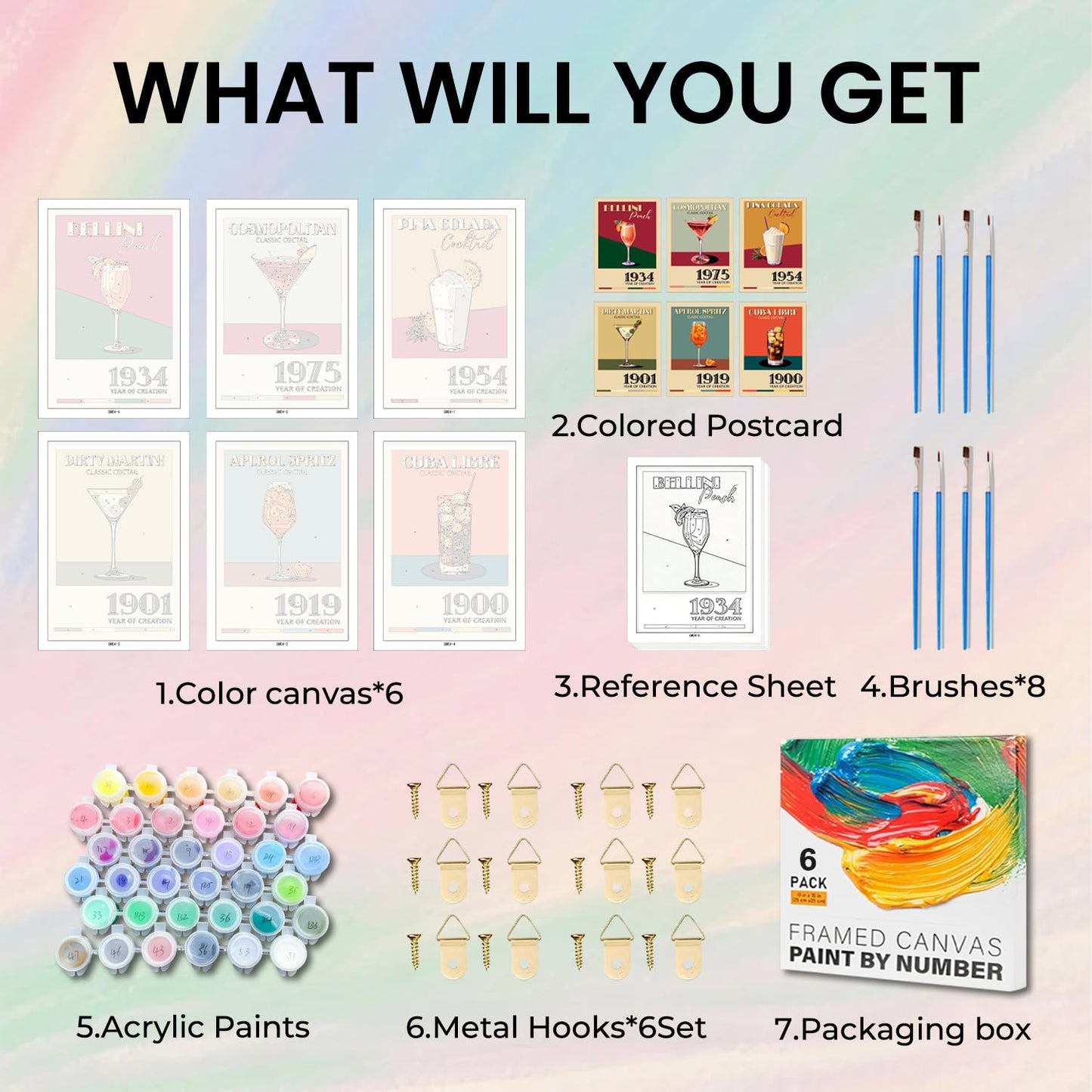 Amaieuin 6 Pack Paint by Numbers Kit for Adults Beginner,Cocktail Paint by Number Adult,Easy Adult Paint by Numbers for Home Decor Gift 12x8in