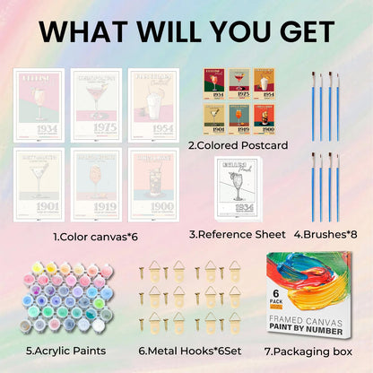Amaieuin 6 Pack Paint by Numbers Kit for Adults Beginner,Cocktail Paint by Number Adult,Easy Adult Paint by Numbers for Home Decor Gift 12x8in