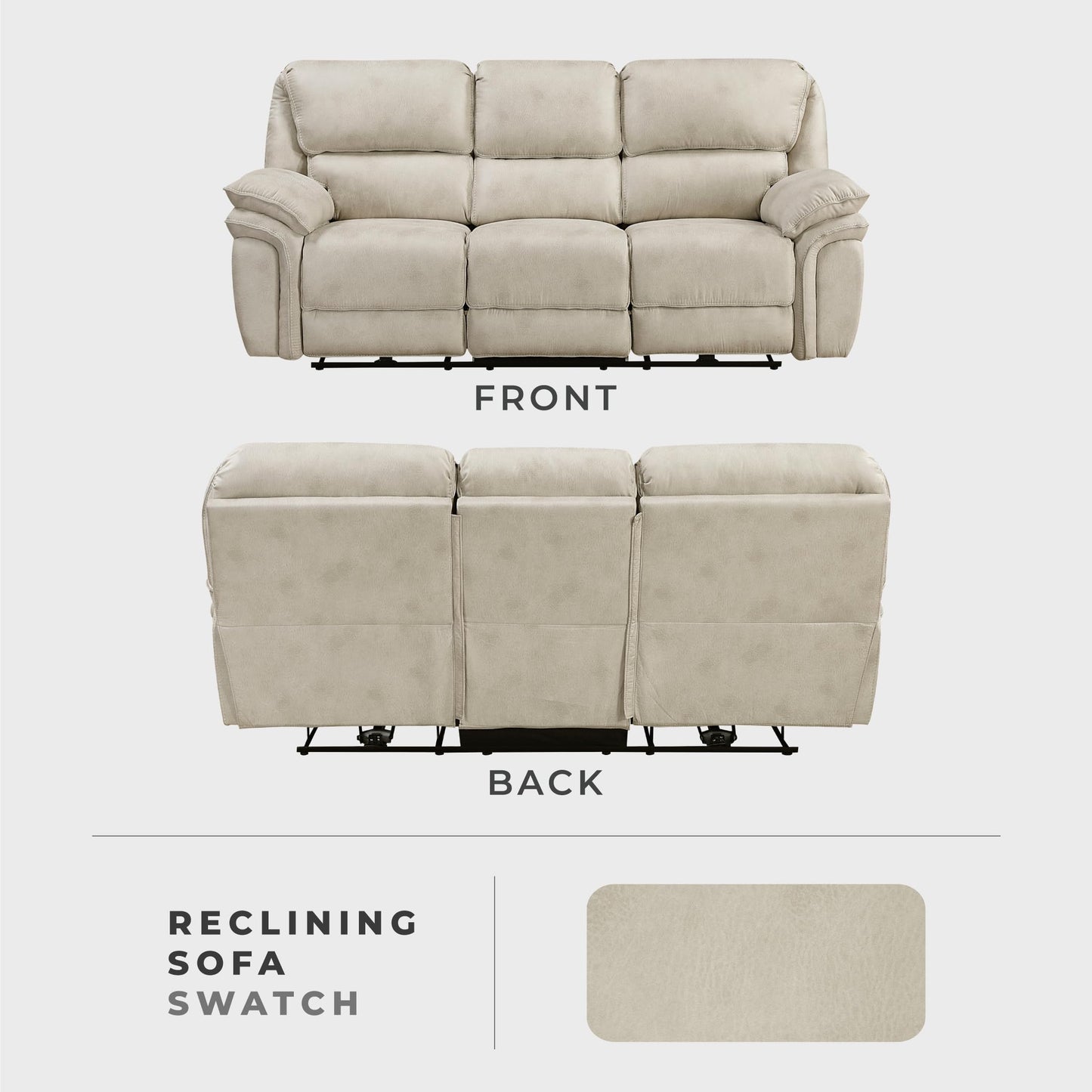 Lexicon Power Double Reclining Sofa, Polished Microfiber Wall Hugger Sofa Recliner for Living Room Comfort, Charging Port, Pillow Top Arms, Attached Cushions, Sand
