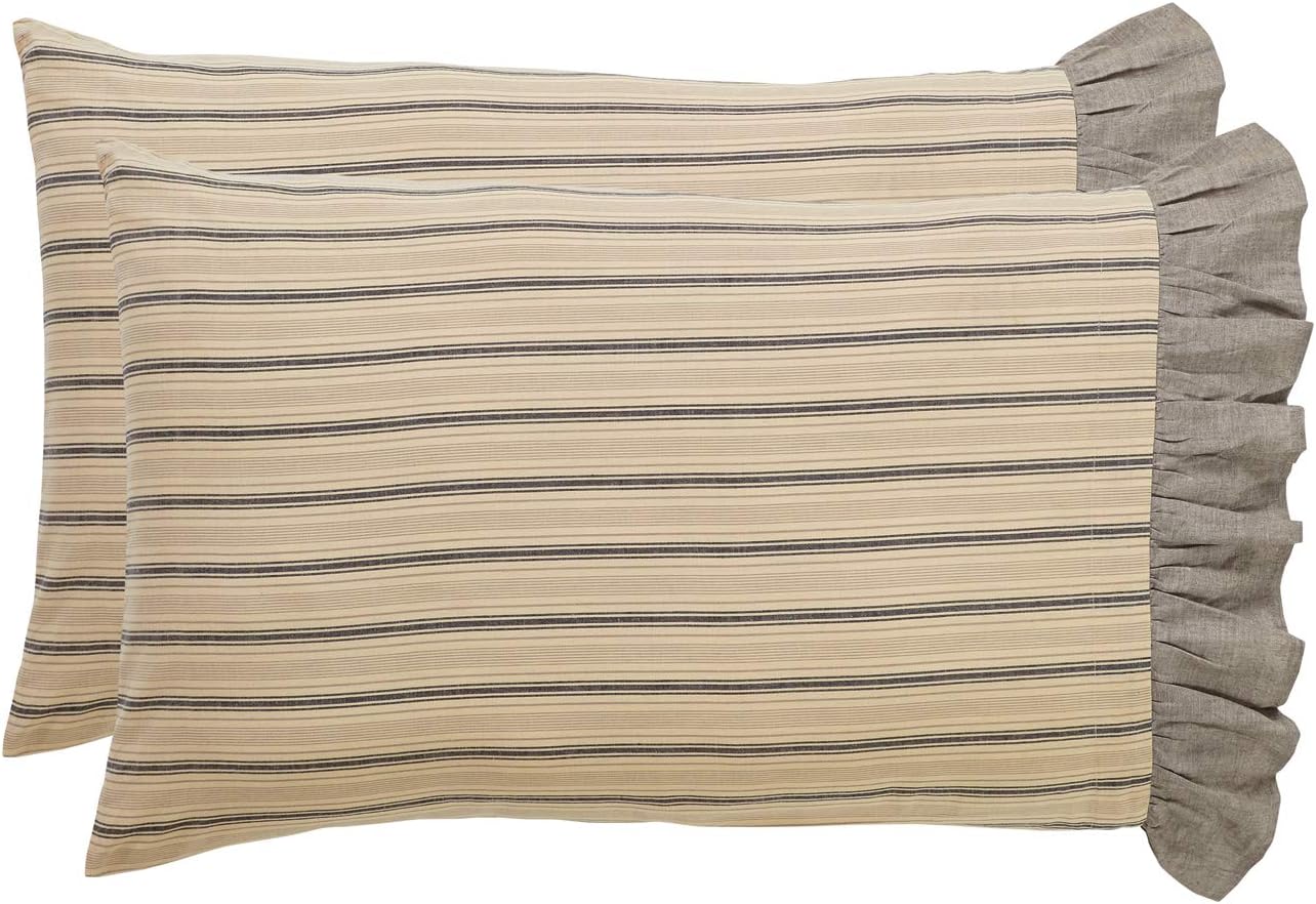VHC Brands Sawyer Mill Tan Pillow Case Set – Standard Pillowcase Set of 2, 21x30, Dark Creme White.