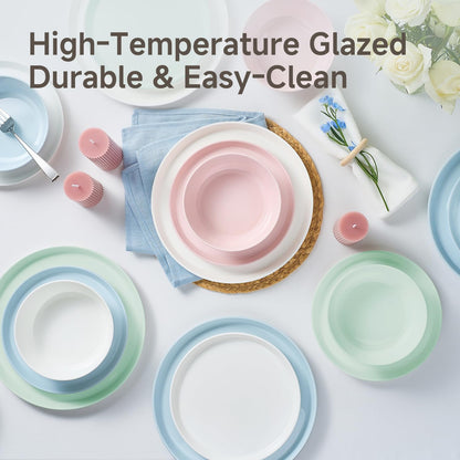 KINGSTONE Bone China Dinnerware Sets for 8, 24-Piece Lightweight Porcelain plates and bowls sets, Scratch Resistant Dish Set, Modern Kitchen Dinner Set, Microwave & Dishwasher Safe, Sky Blue
